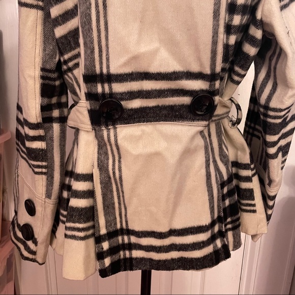 White Plaid Pea Coat - Picture 2 of 3